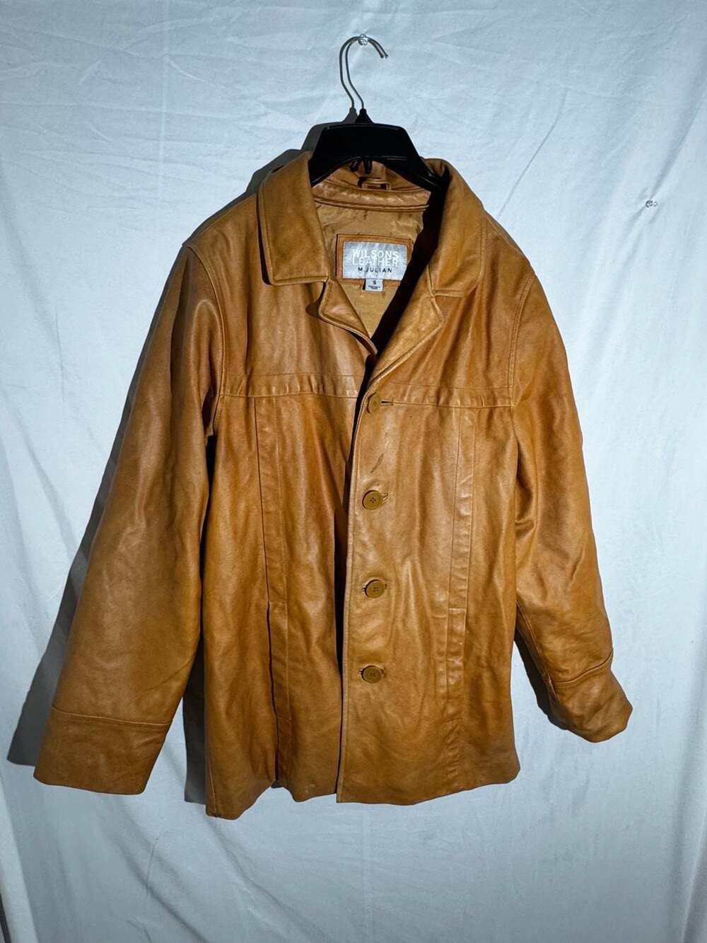 Wilsons Leather Mens Jacket M Julian Button Front Car Coat Vintage Tan Small